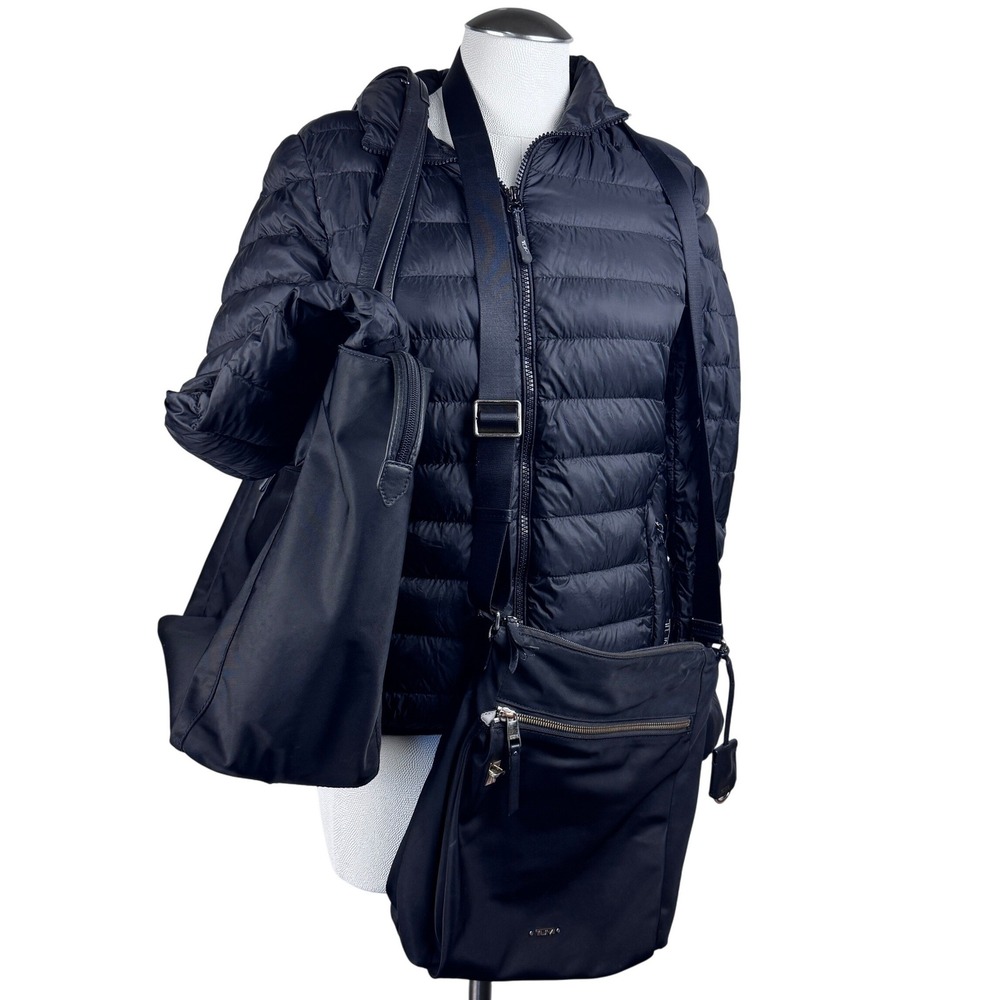 Tumi Packable Down Jacket‎ Crossbody Tote Bag Set Women Black Lightweight Travel